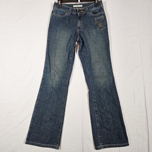 Y2K Tommy Hilfiger Jeans Womens 10 28x31 Bootcut Embroidered Pocket Low Rise - Picture 1 of 11